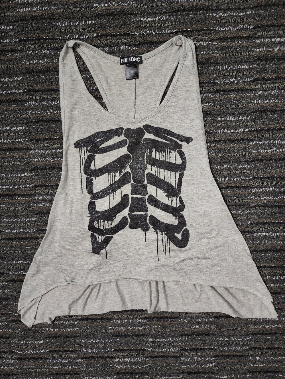 Hot Topic Grey Skeleton Tank Top Sparkle Black Bones Graphic Womens XS Gothic